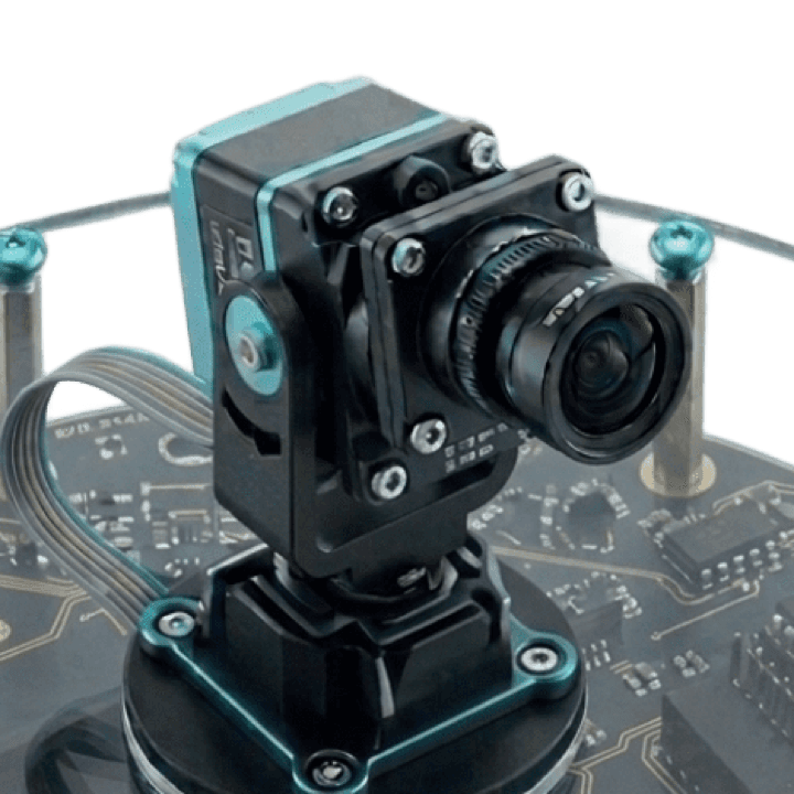 Close-up of the camera module on its mount above the clear top deck
