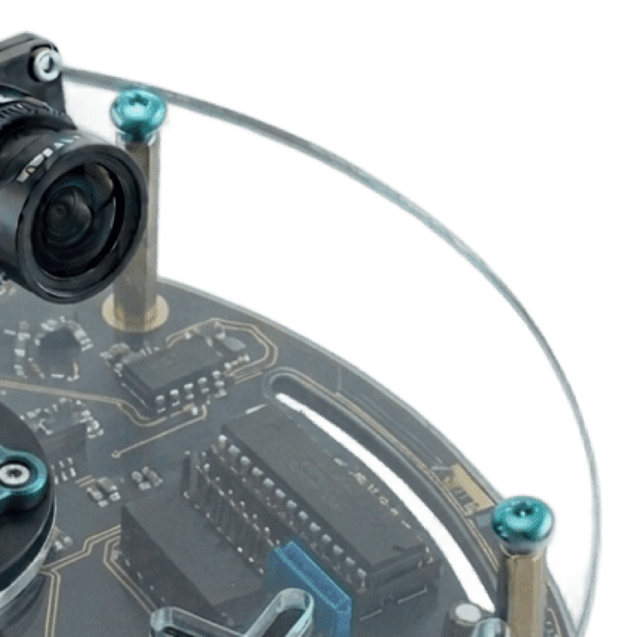 Close-up of the clear top deck on brass standoffs with teal screws