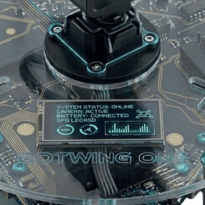 Close-up of the status screen showing system status, camera and battery readouts